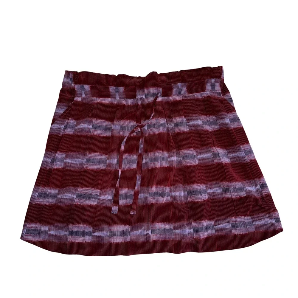 See‎ by Chloe Silk Mini Skirt Womens 2 Burgundy Stripe Elastic Waist Excellent